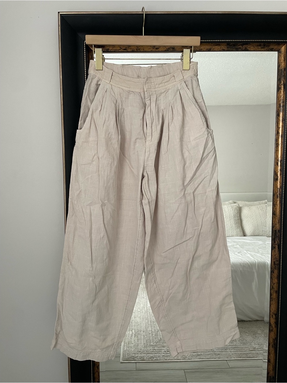 Free People Wide Leg Linen-Blend Pants in Beige - Picture 2 of 5